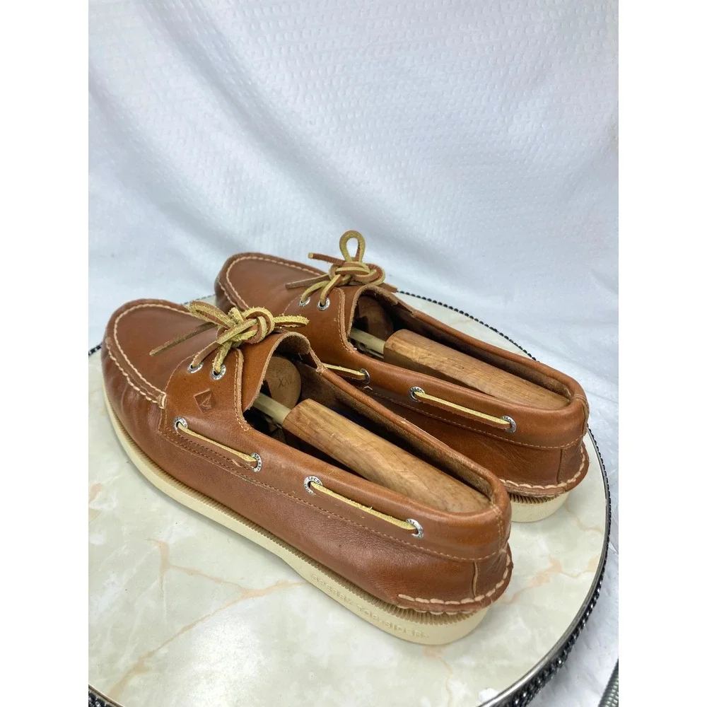 Sperry Top Sider Authentic Original Boat Shoes Men 10.5 Tan Leather 2-Eye Loafer